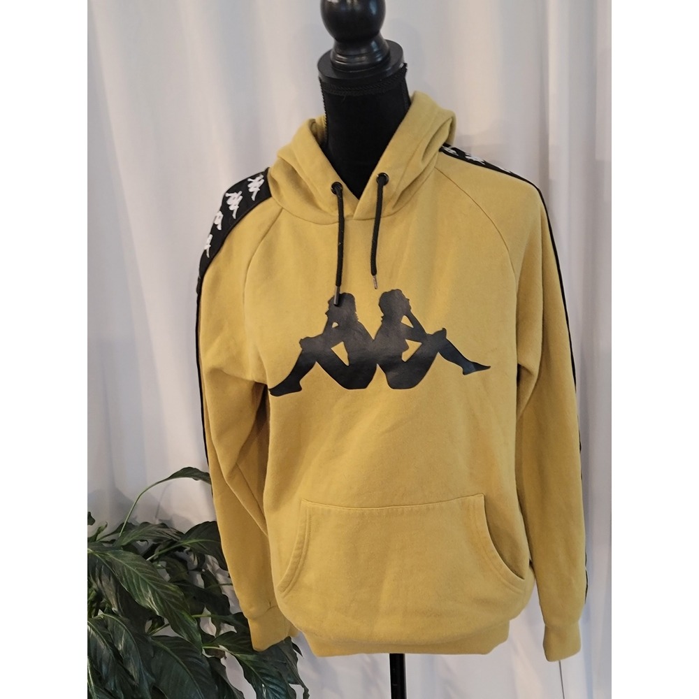 Kappa Mens Omini Logo Tape Hoodie Mustard Yellow Raglan Sweatshirt Medium